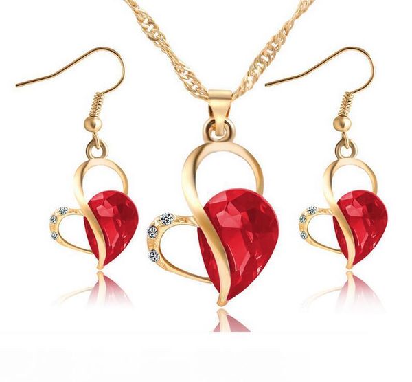 

austrian crystal heart pendant necklace earrings stud crystal necklace earring set exquisite jewelry sets for women, Silver