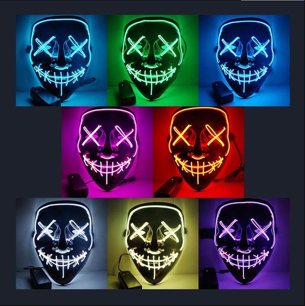 Máscara de terror de Halloween LED Máscaras brilhantes Máscaras de purga Eleição Mascara Costume DJ Party Light Up Máscaras Brilham no escuro 10 cores Frete grátis Melhor qualidade