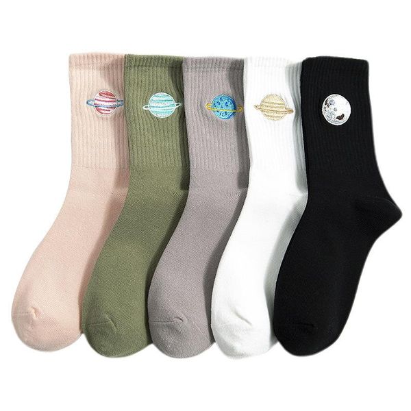 

autumn cute japanese harajuku woman socks planet magic array embroidery long socks korean women style kawaii girls socks gifts, Black