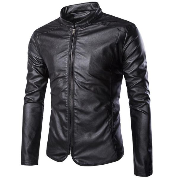 

mens leather jacket slim motorcycle leather coat men jackets stand collar clothes personalized stage street fashion black spring
