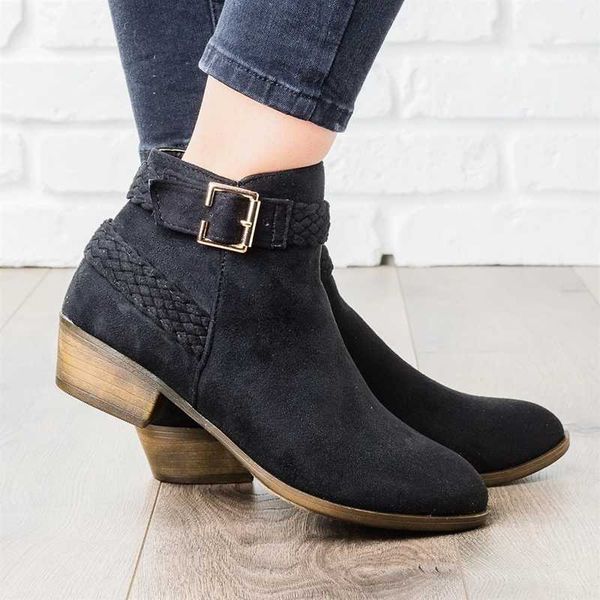 

autumn women boots female square heel slip on women high heels shoes pointed toe casual ladies fashion shoes, Black