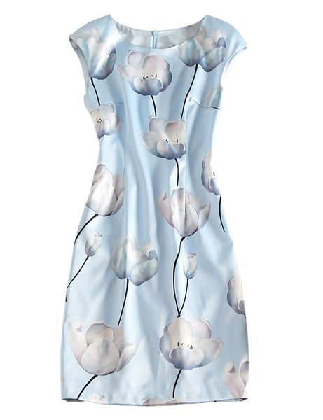 

flower print women sheath dress round neck casual dresses 04k877, Black;gray