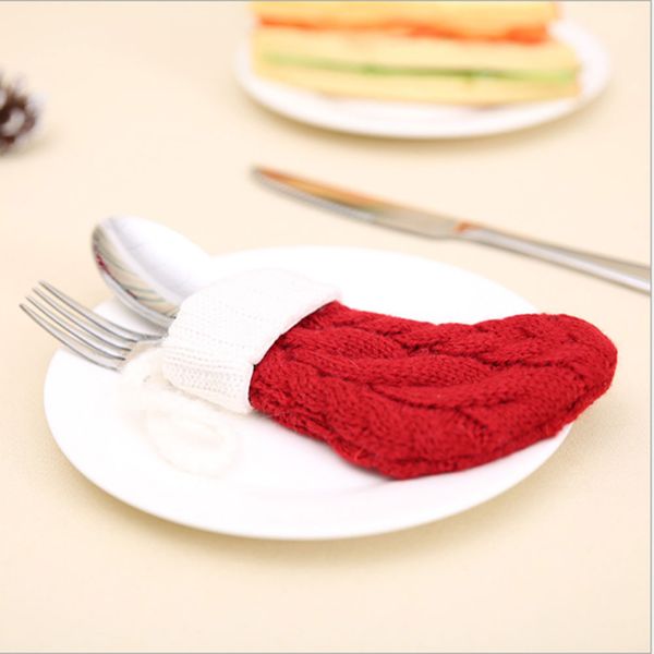 

cute christmas knitted socks fork spoon cover tableware decorations decors