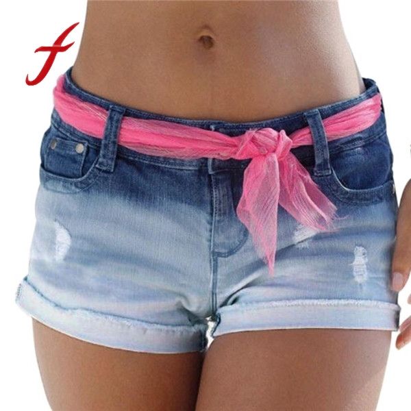 

women's jeans 2021 fashion women elastic high waist shorts womens wash gradient color denim beach casual short plus size, Blue