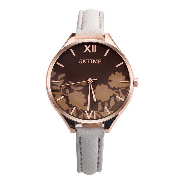 

women watch flower pattern printing dial watch leather band vogue round ladies quartz wrist watches zegarek damski #b, Slivery;brown