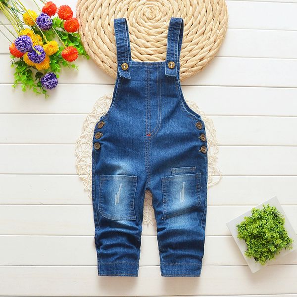 

boys bib pants children denim overall trousers kids jeans for girls baby pants toddler leisure styls, Blue