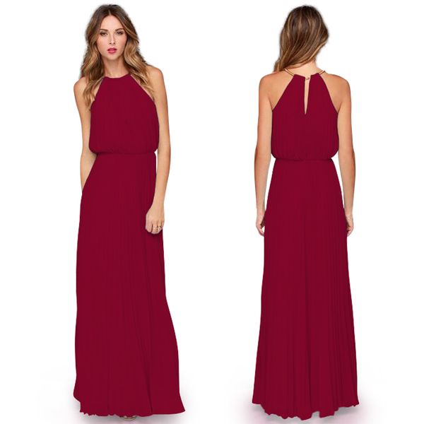 

women's dress hanging neck, sleeveless pleated european and american christmas party dress