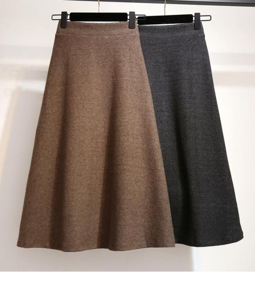 

2020 spring autumn knitted high waist skirt women plus size vintage office lady skirt faldas casual a-line skirts, Black