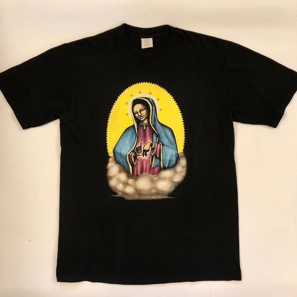 

20fw box логотип virgin guadalupe tee религия печатный сплошной цвет t-shirt летняя короткие рукава мужчины женщины street скейтборд tee hfy, White;black