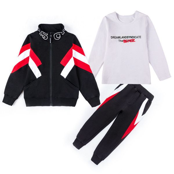 

fashion boys sports clothes set classic 3pcs sweatshirt pants shirt set for 4-14years boys children kid cool outerwear sport set t200414, White