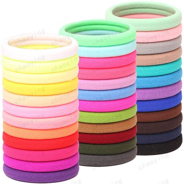 Women Girls High Elasticity Thick Rolled Towel Hair Rope Candy Solid Color Rubber Band Ring Ponytail Holder