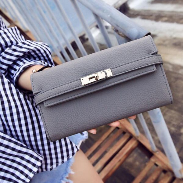 

factory wholesale women handbag joker leathers fashion long wallet elegant atmosphere solid color womens wallets fresh leather chain bag, Red;black