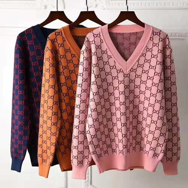 

1224 новое прибытие 2020 весна свитер v образным вырезом с длинным рукавом письмо пуловер бренд же стиль свитер класса люкс цянь, White;black