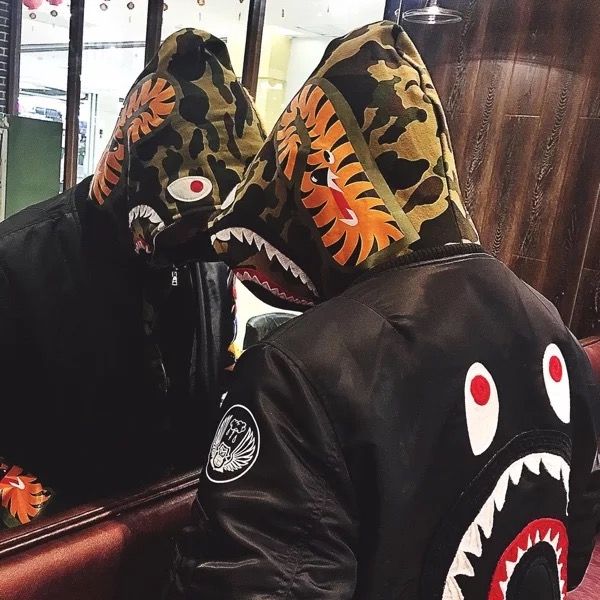 

мужская марка хип-хоп куртка мода акула pattern мужская одежда роскошная печать уличный стиль ветровка для hio-hop kenye west, Black;brown