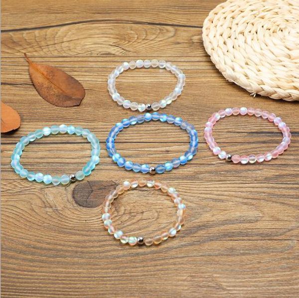

New arrival tretch moon tone bead bracelet for women girl 6 mm bead multi color election