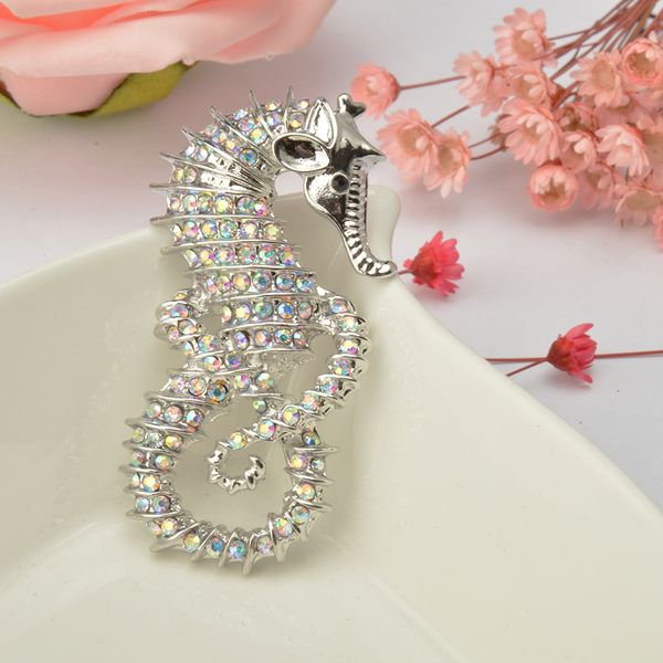 

fashion crystal rhinestone sea horse collar brooch pin wedding bridal gift, Gray