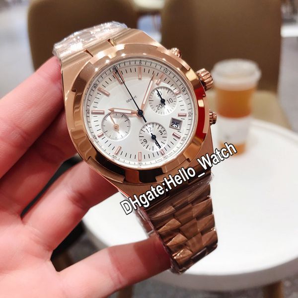 

new overseas 5500v/000r-b074 miyota quartz chronograph mens watch silver dial satch rose gold steel bracelet hello_watch, Slivery;brown