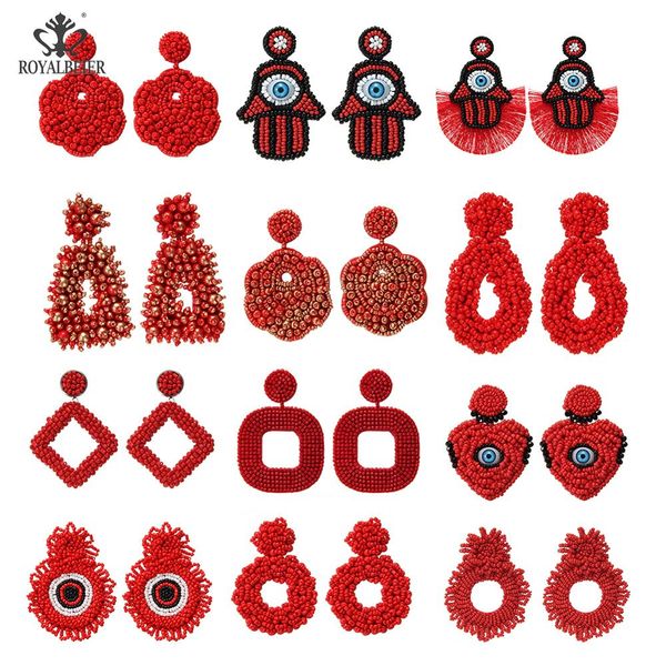 

royalbeier bohemian trendy red beaded tassel earrings for women handmade irregular fringed stud earrings dangle jewelry gift, Silver