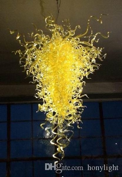 

elegant yellow glass art chandelier pendant lamp fashionable living room dining room led lights style blown glass chandelier