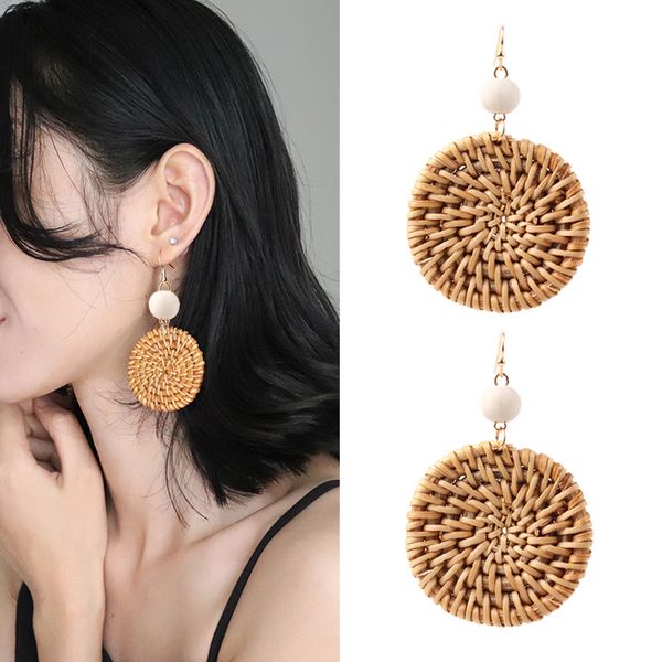 

summer new exotic earrings fashion hand-woven rattan wood beads earrings all-match earrings, Silver