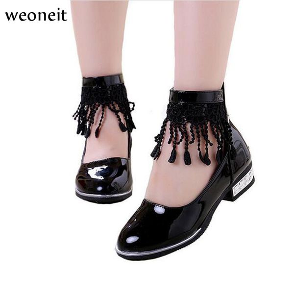 

weoneit kids girls shoes princess leather shoes for girls 2019 flower tassel design children spring autumn, Black;grey