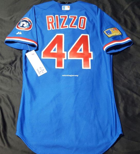

majestic chicago 44# tbtc anthony rizzo on field jersey mens stitched wholesale big and tall size xs-6xl baseball jerseys, Black;blue