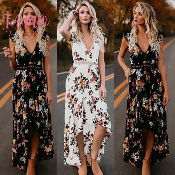 

горячие женщины спинки платье старинные boho длинные макси партии пляж сарафан цветочные печати шифон летние платья, Black;gray