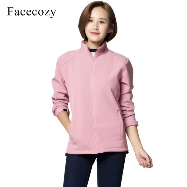 

facecozy women autumn solid color softshell jacket warm fleece lovers winter outdoor sports windbreaker fishing camp hiking coat, Blue;black