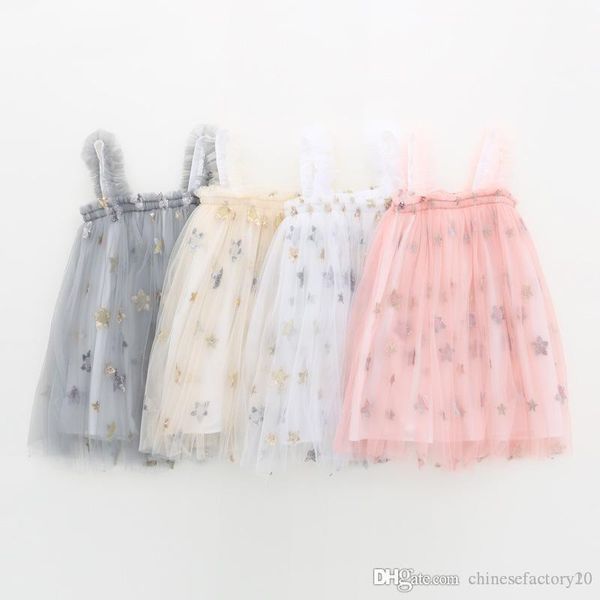 

ins baby girls tutu dresses kids sling sequins star skirt new summer party elegant solid color agaric lace gauze skirt 4 colors, Red;yellow