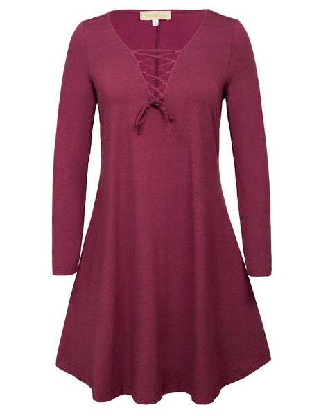 

kk women's dress long sleeve lacing deep v-neck lacing irregular hem cotton dress female slim vestidos casual, Black;gray