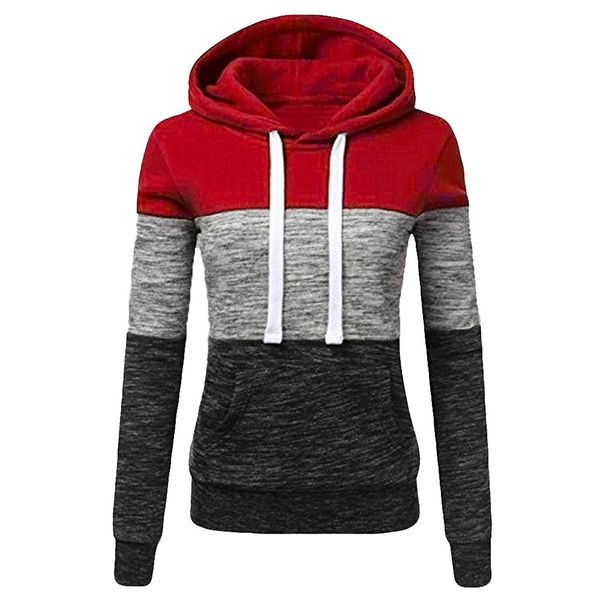 

chamsgend women's fashion striped stitching long-sleeved hooded sweater slim casual warm sweatshirt sports training shirt, White;black