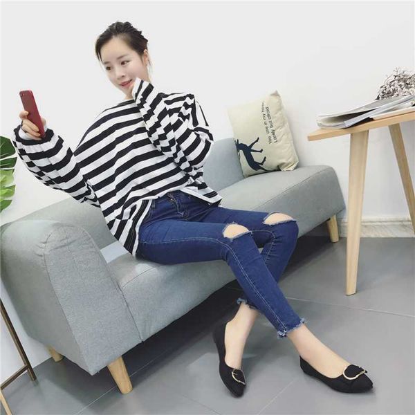 

2020 ladies flat shoes spring and autumn workplace essential simple and comfortable slip-on flock solid color size w33-04, Black
