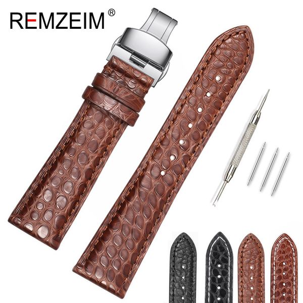 

remzeim ручной работы из кожи крокодила смотреть band 18 19 20 21 22mm крокодил кожа ремешок для часов с автоматическим клипсу, Black;brown