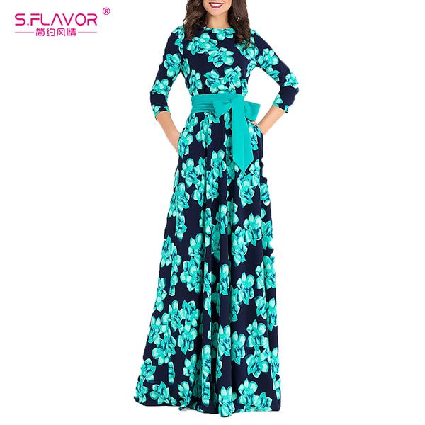 

s.flavor women bohemian long dress 2020 spring fashion printing vestidos for female good quality women elegant dress, Black;gray