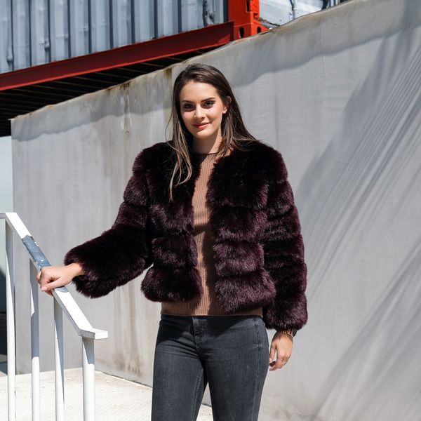 

women fashion solid faux fur outerwear cardigan loose button pocket short coat women's thicken warm overcoat feminino #bz, Black;brown