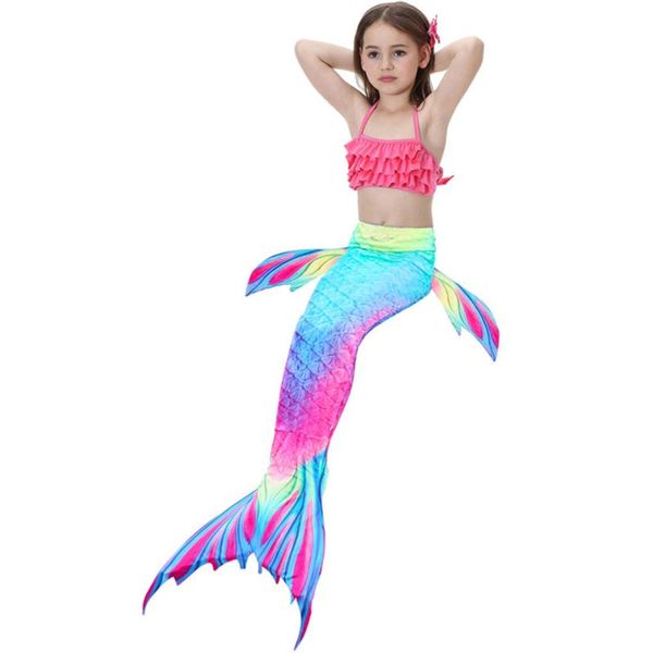 

2018 3pcs/set kids girls mermaid tails with fin swimsuit bikini bathing suit dress for baby girls for swiming clothing, Black