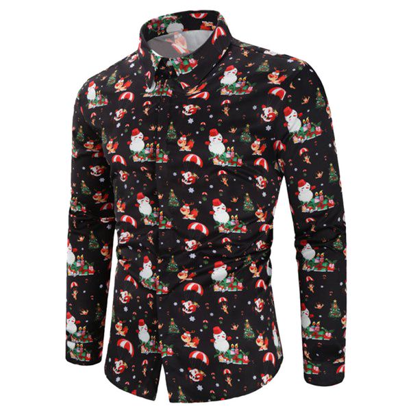 

feitong christmas shirt men casual snowflakes santa candy printed christmas black shirt blouse camisa masculina, White;black