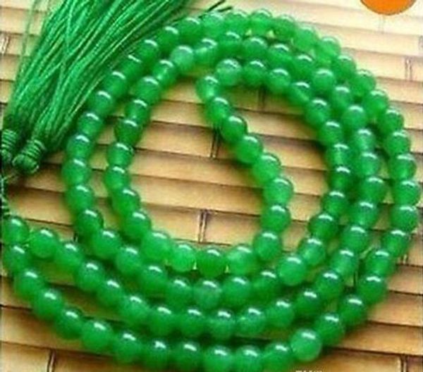 

tibet buddhist 108 green jade beads prayer mala necklace 8mm beads<<< ing, Silver