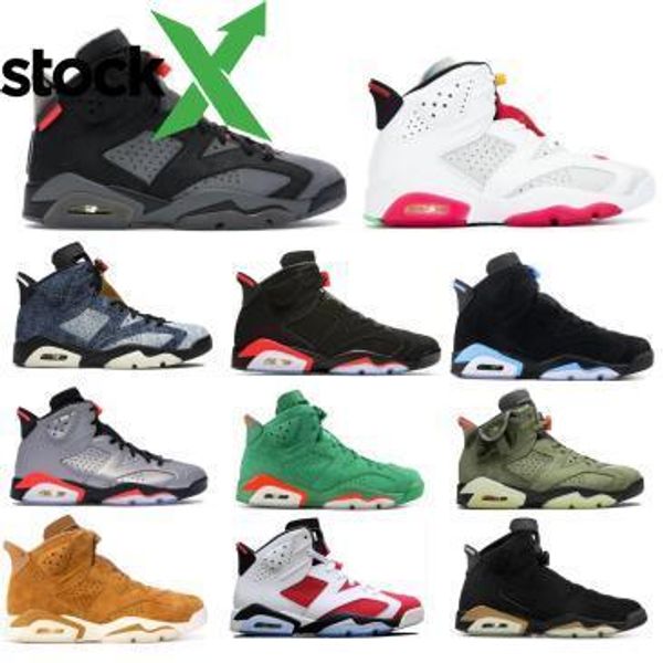 

jumpman 6 6s psg mens basketball shoes hare travis scotts washed denim gatorade unc infrared green women vi designer trainers sneakers shoes, Black
