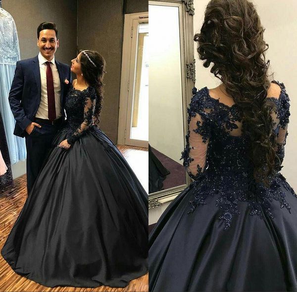 

темно-синий бальное платье платья quinceanera плеча длинные рукава аппликация атласная длиной до пола, платья выпускного вечера modest sweet, Blue;red