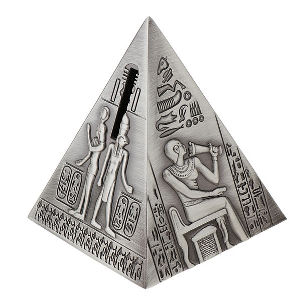 

zinc alloy saving pot money box retro pyramid figurine metal piggy bank with elegant carving pattern