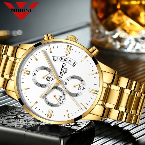 

2022NEWNIBOSI Gold Top Brand Men Watches Waterproof Quartz Wristwatch Relogio Masculino Business Man Watch Horloges Mannen, Black