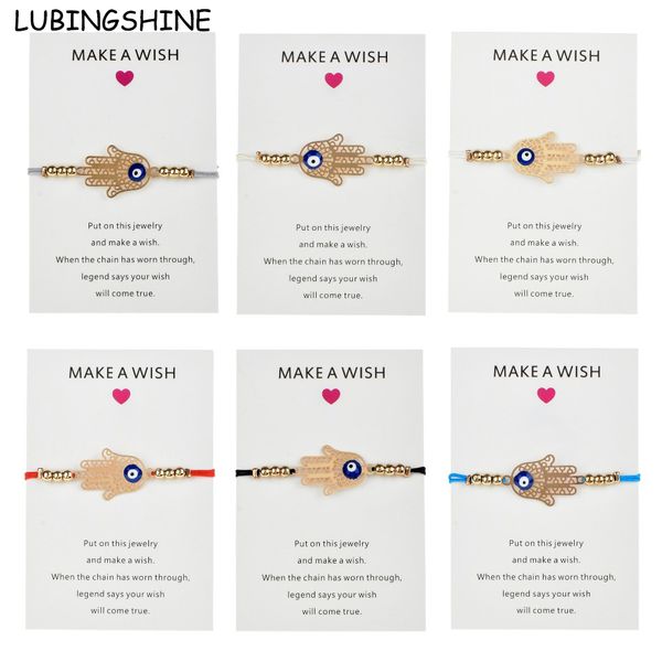 Acheter Faire Une Carte De Voeux Or Fatima Main Mauvais Oeil Breloques Bracelet Tressé Pour Femme Enfant Corde Réglable Chaîne Yoga Cheville Bijoux De