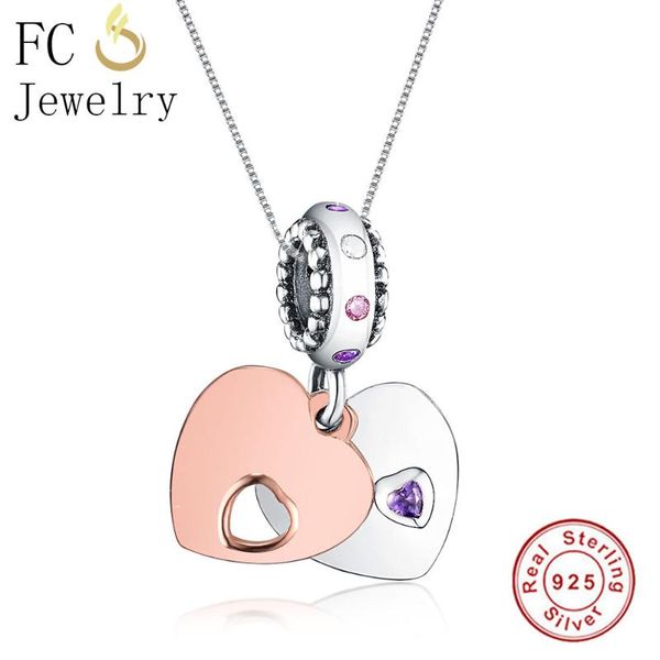 

pendant necklaces fc jewelry 925 sterling silver rose gold purple color couple love heart for women chain choker trinket gifts