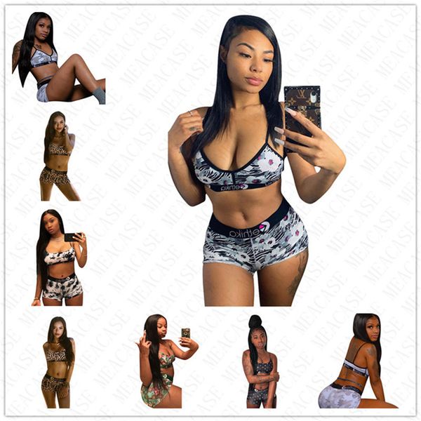 

women swimsuit bathing suits 2 piece sports bra crop and shorts swimwear sling bikini set beach swimming bathing suit d61515, White