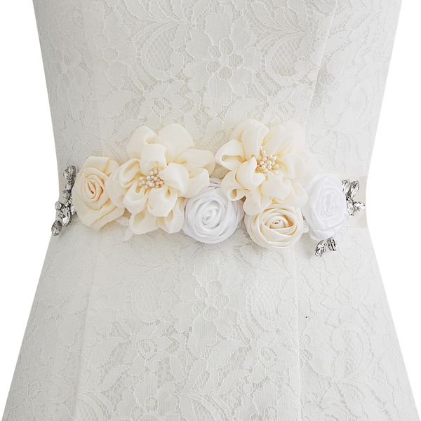 

wedding sashes fashion beautiful flowers wedding accessories bridal belts satin pearl sash woman girl belt, White