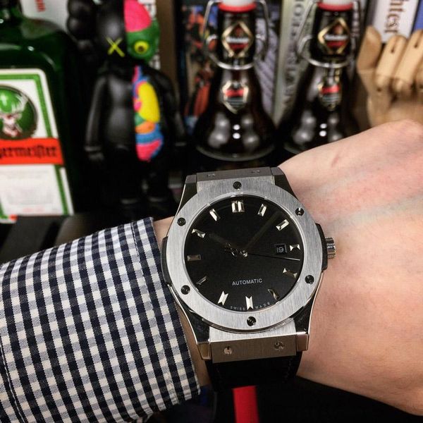 

men watches 8215 miyota movement 45mm*15mm leather strap luminous luxury watches gift1, Slivery;brown