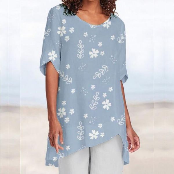 

shirt blouse 2020 new casual printing summer women half sleeve shirt retro elegant female party vestidos 5xl, White