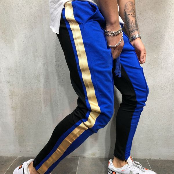 

blue men's fashion trousers pants with stripes for men jogger hip hop streetwear male pocket slim fit tracksuit pants, Black