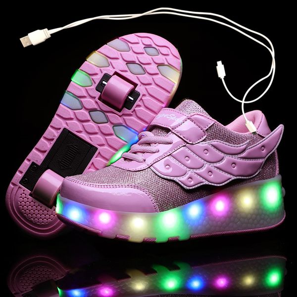 

USB Charging Children Roller Skate Casual Shoes Boys Girl Automatic Jazzy LED Lighted Flashing Kids Glowing Sneakers with Wheels